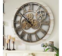 The Gears Clock The Original Real Moving Gear Orologio da parete vintage industriale oversize rustico casale (60 cm, beige deserto vintage e bronzo)