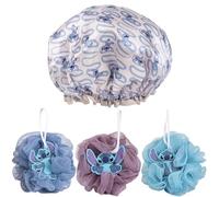 The Geeky Pop Disney Stitch - Set cuffia da doccia e 3 spugne da bagno - accessori da doccia per ragazze - kit bagno Stitch - idea regalo Disney
