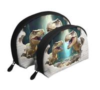 The Giant Dinosaur Broke Through The Wall Printed Makeup Bags 2 Piece Portable Shell Travel Toiletry Bag, bianco, Taglia unica