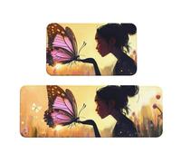 The Girl Gently Kissed The Big Butterfly Tappeto imbottito da cucina set di 2 tappetini comodi per la decorazione della casa, tappetini da cucina per pavimento antiscivolo lavabili, lavanderia 43 x 47