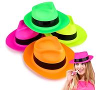 The Glowhouse 12 Fluorescente Cappello del Partito al Neon UV Gangster Cappelli plastica