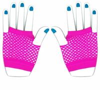 The Glowhouse 80s Neon Fishnet Guanti corti e lunghi colori vivaci, Rosa corto, Taglia unica