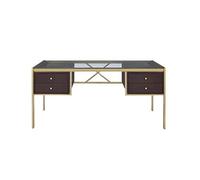 The Gold Finish And Tempered Glass Top Desk in Gold Clear Glass Office Desk Study Desk with Storage