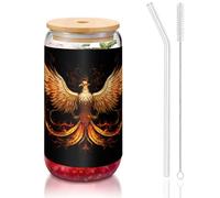 The Golden Phoenix 16oz bambù coperchio paglia tazza di vetro tazze da caffè ghiacciato carino tazze da tè freddo tazze da birra tazze ideali per bar accessori da bar regali estetici