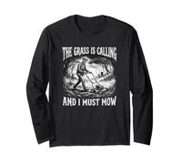 The Grass Is Calling I Must Mow Skeleton Mower Funny Dad Maglia a Manica