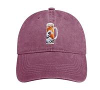 The Great Wave of Beer divertente berretto da baseball in cotone denim vintage regolabile visiera parasole cappello papà per donne uomini, Rosso vino, Taglia unica
