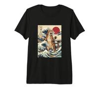 The Great Wave off Kanagawa Cat Arte Giapponese Maglietta Premium