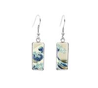 The Great Wave Off Kanagawa orecchino rettangolare Hokusai Dipinti Fish Hook orecchino foto vetro cupola gioielli, vetro