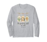 The Greatest Gifts of all Matthew 1:21 Nativity Watercolor Maglia a Manica