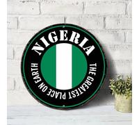The Greatest Place On Earth - Cartello di benvenuto della Nigeria per porta d'ingresso ferroviaria standard in metallo con bandiera della Nigeria, 22,9 x 22,9 cm, targa in metallo retrò per pub, bar