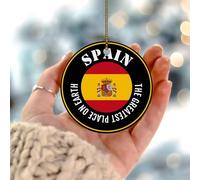 The Greatest Place on Earth Spagna Ornamento di Natale Bandiera del Mondo Globale Viaggio Viaggio Ornamenti di Natale Decorazioni per Albero di Natale Elegante Cerchio in Ceramica Ornamento Pendente