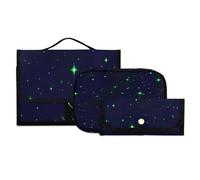 The Green Star Fantasy Night Sky - Set di 3 beauty case da viaggio con gancio, portatile, organizer per pennelli per cosmetici, per donne e ragazze, #01, 3 pezzo Set, Beauty case