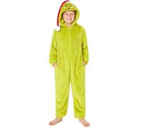 The Grinch Pigiama Intero Bambini, 4-16 Anni, Famiglia Corrispondente Tuta Intera Cappuccio Cappello Babbo Natale, Regali Natalizi (6-7 Anni, Verde Bambini)