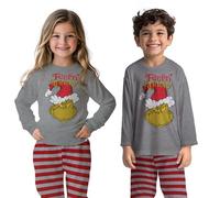 The Grinch Pigiama per ragazze e ragazzi - Set pigiama a maniche lunghe con pantaloni grigio/rosso, grigio/rosso, 98 cm-104 cm