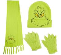 The Grinch Set Invernale Donna Uomo Ado, Sciarpa Cappello e Guanti