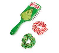The Grinch Set spazzola per capelli e elastico per capelli da donna Grinch | Bobble e pennello da paddle con stampa su tutta la superficie per adulti e strisce con faccia del personaggio Grinch 3D
