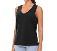 THE GYM PEOPLE Canottiera da donna con scollo a V, elasticizzata, vestibilità larga, senza maniche, per allenamento, ad asciugatura rapida, con spacco laterale, nero, M