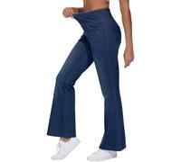 THE GYM PEOPLE Jeans da donna a campana con controllo della pancia, a vita alta, gamba larga, pantaloni svasati Jeggings con tasche, Blu scuro, M
