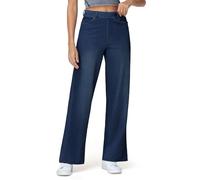 THE GYM PEOPLE Jeans da donna a gamba larga, elasticizzati, alla moda, casual, dritti, in denim, con tasche, Blu scuro, L