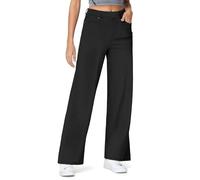 THE GYM PEOPLE Jeans da donna a gamba larga, elasticizzati, alla moda, casual, dritti, in denim, con tasche, nero, L