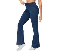 THE GYM PEOPLE Jeans da donna elasticizzati con fondo a campana, gamba larga, traspiranti, Pull On, Flare Jeggings con tasche, Blu scuro, M