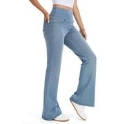 THE GYM PEOPLE Jeans Donna Flared a Vita Alta Elasticizzati con Contrallo della Pancia e Tasche - per Il Tempo Libero, Le Uscite e Lo Stile Urbano, Denim Azzurro, S