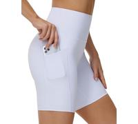 THE GYM PEOPLE Pantaloncini Palestra Donna a Vita Alta, Sportivi ed Elasticizzati con Controllo Pancia e Tasche Leggins Corti per Yoga, Corsa, Ciclismo e Allenamento, Bianco, L