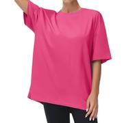 THE GYM PEOPLE T-shirt oversize casual da donna estiva girocollo manica corta allenamento basic tee top, Rosa brillante., XL