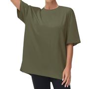 THE GYM PEOPLE T-shirt oversize casual da donna estiva girocollo manica corta allenamento basic tee top, Verde militare, M
