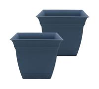 The HC Companies Vaso quadrato Eclipse da 25,4 cm, con sottovaso, per interni ed esterni, per fiori, verdure, erbe, blu ardesia (confezione da 2)