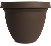 The HC Companies Vaso rotondo Infinity decorativo da 20,3 cm, in plastica, con piattino rimovibile, per piante da interno ed esterno, cioccolato