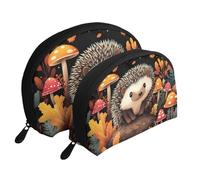 The Hedgehog in The Mushroom Grass Printed Makeup Bags 2 Piece Portable Shell Travel Toiletry Bag, bianco, Taglia unica