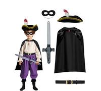 The Highway - Set costume da roditore per bambini, mantello nero, cappello e piuma, maschera, spada, travestimento da ladro di gatti, banditi e ratti, per la Giornata mondiale del libro e feste di