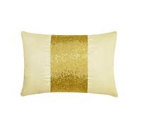 The HomeCentric Decorativo Oro Fodera per cuscino lombare 30x45 cm Seta Fodera per cuscino Perline, ricamato a mano, Solido Copricuscino oblungo, Moderno - Glittering Gold