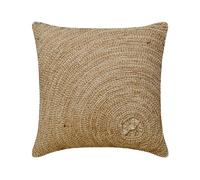 The HomeCentric Ecru 45x45 cm Lino Di Cotone Cuscini di tiro per divano, Cavo Di Iuta, Ricamo Beige Cotone Cuscino Divano, Contemporaneo Cerchi e Punti Federa - Back To Earth