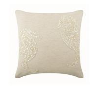 The HomeCentric Ecru 45x45 cm Lino Di Cotone Fodere per cuscini, Cavalluccio Marino, Madre Di Perle Beige Cotone Federe per cuscini, Stile Spiaggia Creature Marine - Sea Horse Pearls
