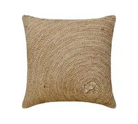 The HomeCentric Ecru Set di 2, 50x50 cm Lino Di Cotone Designer Toss Pillows, Cavo Di Iuta, Ricamo Beige Cotone Federa Lettino, Contemporaneo Cerchi e Punti Federe per cuscini - Back To Earth