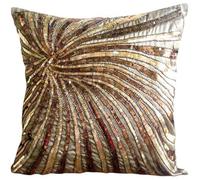 The HomeCentric Marrone E Oro 55x55 cm Art Silk Federa x Lettino, Marrone Seta Fodere per cuscini con cerniera, Moderno Astratto Fodera Per Cuscino Divano - Gold Bloom