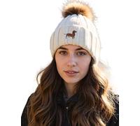 The House Of Dog: Cappello unisex ricamato con pompon in finta pelliccia e pompon in maglia grossa super morbido unisex ricamato, Farina d'avena, Taglia unica