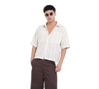 The Indian Garage Co Camicia da resort da uomo a maniche corte con colletto a spalla mancante a righe verticali, Verde Limone, 50