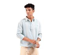 The Indian Garage Co Camicia da uomo Regular Fit a righe a maniche lunghe con colletto a spalla mancante, Blu ghiaccio, 52