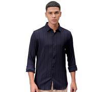 The Indian Garage Co Camicia da uomo Slim Fit strutturata tinta unita maniche lunghe colletto cutaway Resort Wear Shirt, Blu navy, 42