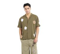 The Indian Garage Co Camicia Resort da uomo con applicazioni rilassate, Oliva, 50