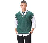 The Indian Garage Co Pullover da uomo con scollo a V testurizzato acrilico, Verde scuro, L