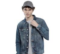 The Indian Garage Co Uomo Blu Slim Fit Solid Denim Trucker Jacket, Azzurro, 52