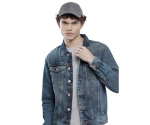 The Indian Garage Co Uomo Blu Slim Fit Solid Denim Trucker Jacket, Azzurro, 52