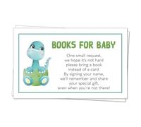 The Invite Lady Dinosauri Baby Shower Bring A Book Insert Little Library Collection Dino Egg Baby Dinosaurs Boy Blue Green Doccia Biglietti stampati (50 pezzi)