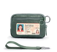The Iris, portafoglio da donna, mini porta carte con cerniera, con finestra trasparente per documenti d'identità, portamonete, portamonete leggero e portatile, Verde, Unisex Pebble Leather Wallet
