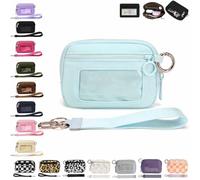 The Iris' Wallet 2nd Gen, The Iris Pouch Wristlet, Zip Card Case with ID Window/Hand Strap, for Travel Credit Card Holder (Light Blue-A)
