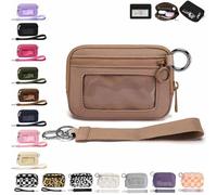 The Iris' Wallet 2nd Gen, The Iris Pouch Wristlet, Zip Card Case with ID Window/Hand Strap, for Travel Credit Card Holder (Brown)